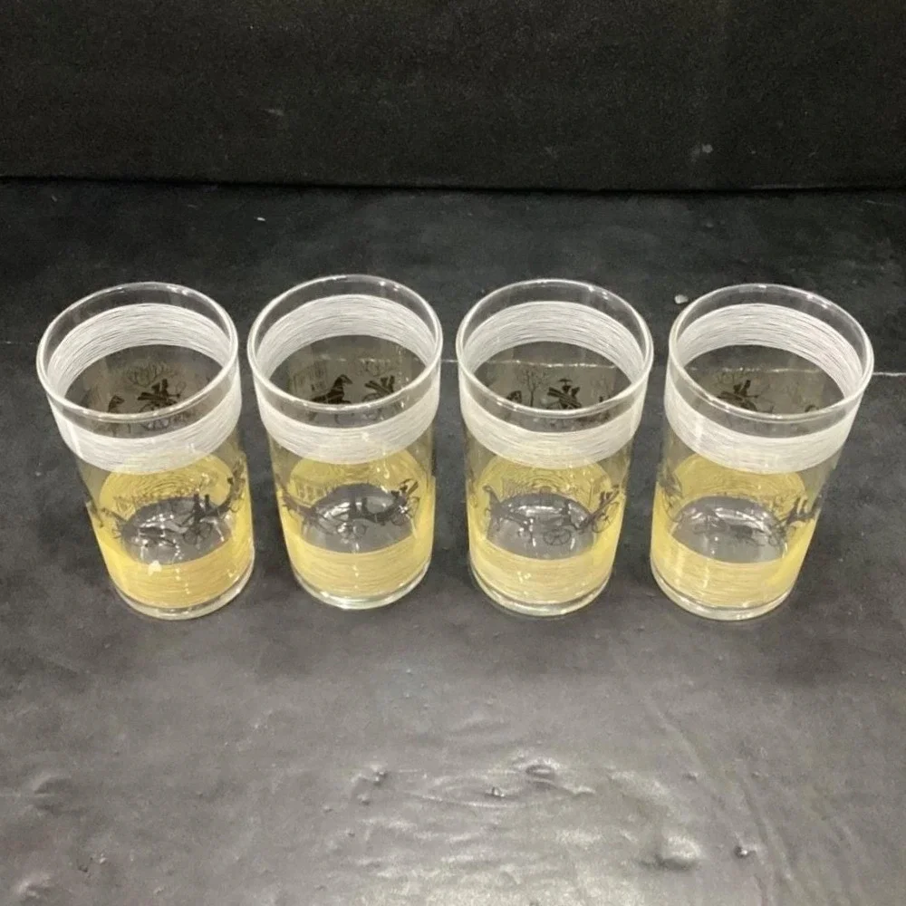 Libbey Mid Century Tumblers, Set of 4, Vintage Black Horse & Carriage‎ Design